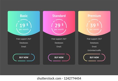 Creative vector illustration of business plans web comparison pricing table isolated on transparent background. Art design modern banner list. Abstract concept graphic websites, applications element