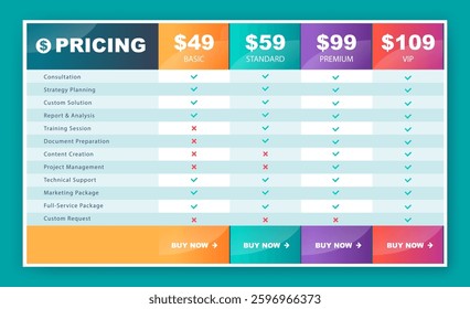 Creative vector illustration of business plans web comparison pricing table