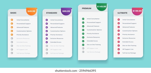 Creative vector illustration of business plans web comparison pricing table