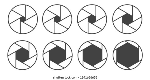 Creative vector illustration of camera shutter aperture with different iso isolated on transparent background. Art design monochrome diagrams collection. Abstract concept graphic element
