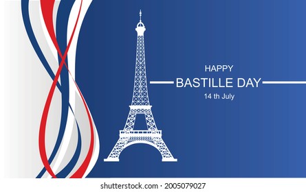 Creative Vector Illustration, Card, Banner Or Poster with
 has color of french flag and eiffel tower icon For French National Day.Happy Bastille Day