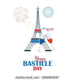 Creative vector Illustration, Card, Banner, Happy Bastille Day, French National D