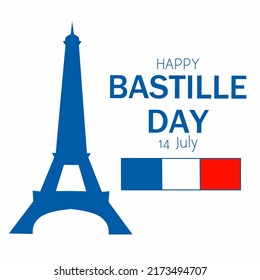 Creative vector Illustration, Card, Banner Or Poster For The French National Day. Happy Bastille Day on white background. 