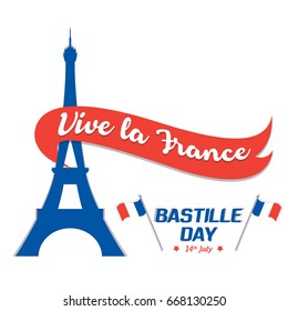 Creative Vector illustration, card, banner or poster for the French National Day. Happy Bastille Day greetings card design. 14th july independence day vive la france.