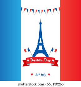 Creative Vector illustration, card, banner or poster for the French National Day. Happy Bastille Day greetings card design. 14th july independence day vive la france.