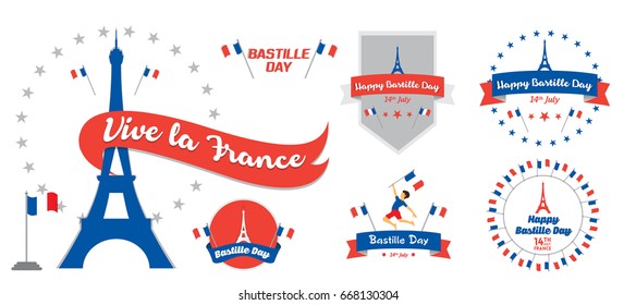 Creative Vector illustration, card, banner or poster for the French National Day. Happy Bastille Day greetings card design. 14th july independence day vive la france.