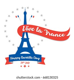 Creative Vector illustration, card, banner or poster for the French National Day. Happy Bastille Day greetings card design. 14th july independence day vive la france.