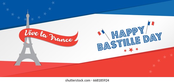Creative Vector illustration, card, banner or poster for the French National Day. Happy Bastille Day greetings card design. 14th july independence day vive la france.