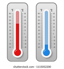 Creative vector illustration of celsius, fahrenheit meteorology thermometers scale isolated on background. Heat, hot, cold signs. Art design equipment. Weather temperature. Abstract concept graphic