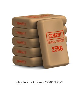 Creative vector illustration of cement bags, paper sacks isolated on transparent background. Art design template. Abstract concept graphic element