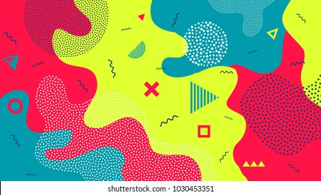 Creative vector illustration of children cartoon color splash background. Art design trendy 80s-90s memphis style. Geometric line shape pattern. Abstract concept graphic playground banner element