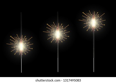 Creative vector illustration of christmas bengal fire glow light sparks isolated on transparent background. Art design bright fireworks template. Abstract concept graphic festive magic element