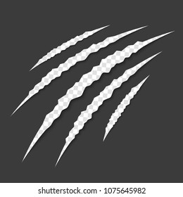 Creative vector illustration of claws paw scratches isolated on background. Art design. Animal horror scratching of cat, tiger, lion, pantera, bear. Abstract concept graphic element