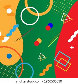 Creative vector illustration of color splash background. Fashionable art design in the memphis style of the 80s-90s. Geometric line shape template. Abstract concept of playground graphic element