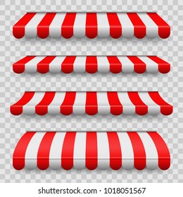 Creative vector illustration of colored striped awnings set for shop, restaurants and market store in different forms isolated on transparent background. Art design. Abstract concept graphic element