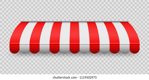 Creative vector illustration of colored striped awnings set for shop, restaurants and market store in different forms isolated on transparent background. Art design. Abstract concept graphic element