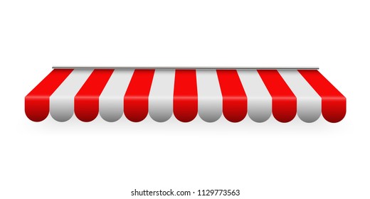 Creative vector illustration of colored striped awnings set for shop, restaurants and market store in different forms isolated on transparent background. Art design. Abstract concept graphic element