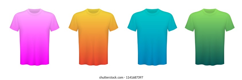 Creative vector illustration of colored T-shirts Set isolated on transparent background. Art design blank mockup advertising template. Abstract concept graphic top view printing element.