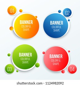 Creative vector illustration of colorful circle text boxes set isolated on background. Overlay colors shape round banners art design. Fun label form. Paper style spot. Abstract concept graphic