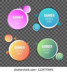 Creative vector illustration of colorful circle text boxes set isolated on background. Overlay colors shape round banners art design. Fun label form. Paper style spot. Abstract concept graphic