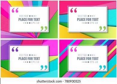 Creative vector illustration of colorful material design style quote bubbles background. Art design template trendy web, banner presentation, flyers, business brochure, poster, magazine articles text.