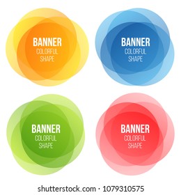 Creative vector illustration of colorful round abstract banners. Overlay colors shape art design. Fun label form. Paper style spot. Abstract concept graphic tag element for advertisements or printing.