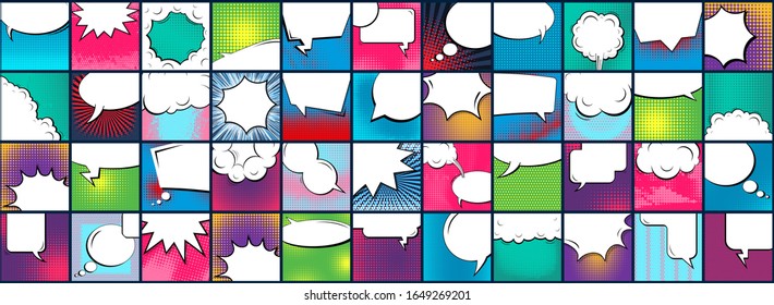 Creative vector illustration of comic banner, pop art speech bubble, cartoon background. Retro comic style. Art design popart blank layout template. Abstract concept empty speech banner element.