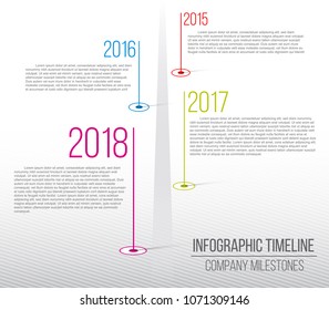 Creative vector illustration of company milestones timeline. Template with pointers. Curved road line art design with information placeholders. Abstract concept graphic element. History chart.