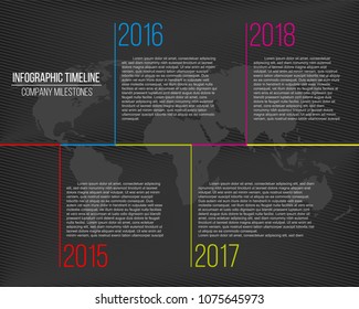 Creative vector illustration of company milestones timeline. Template with pointers. Curved road line art design with information placeholders. Abstract concept graphic element. History chart.