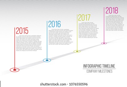 Creative vector illustration of company milestones timeline. Template with pointers. Curved road line art design with information placeholders. Abstract concept graphic element. History chart.