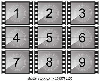 Creative vector illustration of countdown frame. Art design. Old film movie timer count. Vintage retro cinema. Abstract concept graphic element. Universal leader. Number one - 1