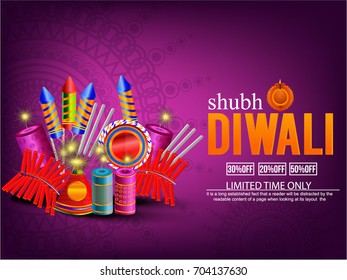 Creative Vector Illustration of crackers, fireworks for Diwali festival 