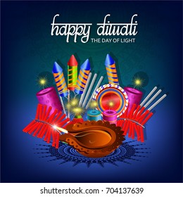 Creative Vector Illustration of crackers, fireworks for Diwali festival 