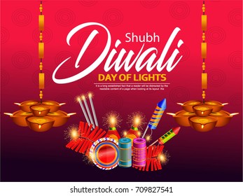 Creative Vector Illustration of crackers, fireworks for Diwali festival 