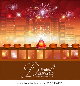 Creative Vector Illustration of crackers, fireworks for Diwali festival 