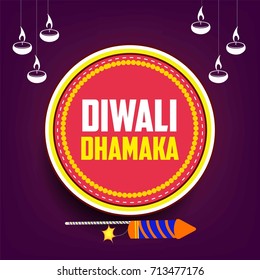 Creative Vector Illustration of crackers, fireworks for Diwali festival 