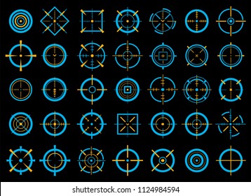 Creative vector illustration of crosshairs icon set isolated on transparent background. Art design. Target aim and aiming to bullseye signs symbol. Abstract concept graphic games shooters element