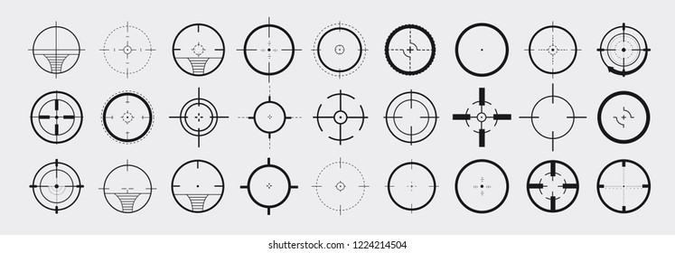 Creative vector illustration of crosshairs icon set. Art design. Target aim and aiming to bullseye signs symbol. Abstract concept graphic games shooters element. Vector