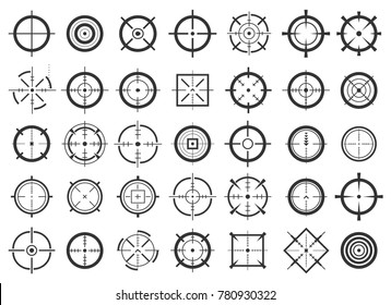 Creative vector illustration of crosshairs icon set isolated on transparent background. Art design. Target aim and aiming to bullseye signs symbol. Abstract concept graphic games shooters element.