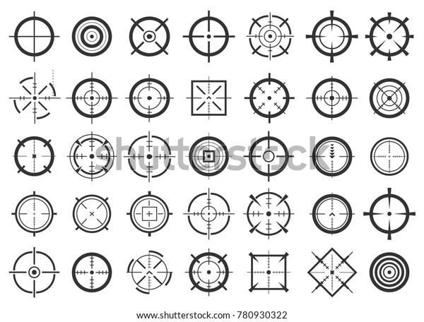 Creative vector illustration of crosshairs icon
set isolated on transparent background. Art design. Target aim and
aiming to bullseye signs symbol. Abstract concept graphic games
shooters element.