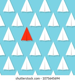 Creative vector illustration of crowd paper plane. Concept of leadership, teamwork and courage. Art design infographic. Abstract graphic element. Handmade aviation. Outstanding journey airplane.