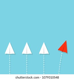 Creative vector illustration of crowd paper plane. Concept of leadership, teamwork and courage. Art design infographic. Abstract graphic element. Handmade aviation. Outstanding journey airplane.