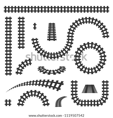 Creative vector illustration of curved railroad isolated on background. Straight tracks art design. Own railway siding. Transportation rail road. Abstract concept graphic element