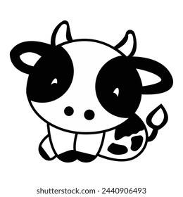 Creative vector illustration of a cute cow. Cute kawaii cow vector silhouette. Calf vector silhouette. 