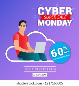 Creative vector illustration for cyber monday sale in november. Can be used as web banner, background, brochure, sticker, tag, cover, poster, flyer, badge and shopping promotions.