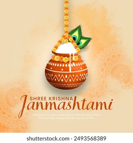 Creative vector illustration of Dahi Handi for Hindu Festival Shree Krishna Janmashtami.