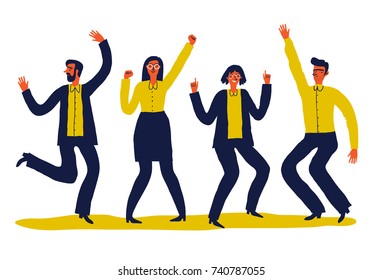 Creative Vector Illustration Of Dancing People. Happy Teenagers Or Adults  Move To The Music. Unusual Cartoon  Illustration On White Background.