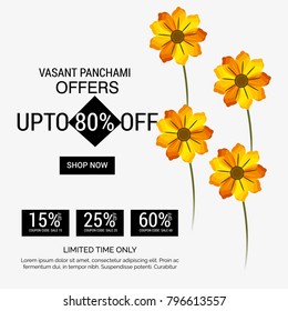 Creative a Vector illustration of Decorated Instrument Veena with Yellow Flower for Happy Vasant Panchami Celebration Background.