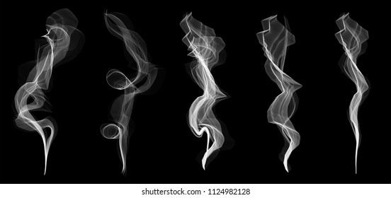 Creative vector illustration of delicate white cigarette smoke waves texture set isolated on transparent background. Art design. Abstract concept graphic element