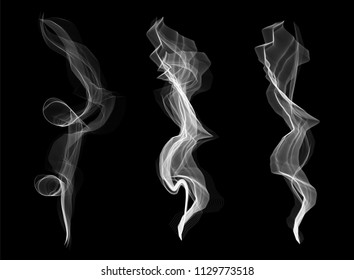 Creative vector illustration of delicate white cigarette smoke waves texture set isolated on transparent background. Art design. Abstract concept graphic element